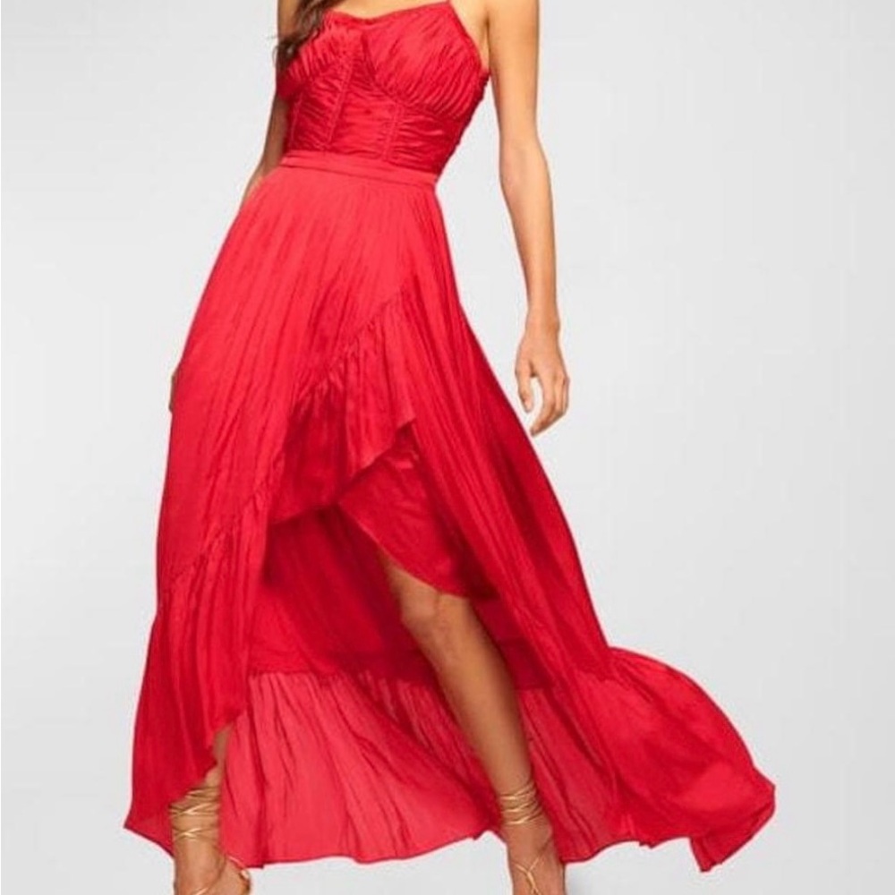Ramy Brook Red Strapless Slit Midi Dress